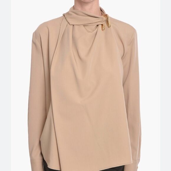 NEW Bottega Veneta tan wool twill draped wrap top size 42 - Picture 5 of 16